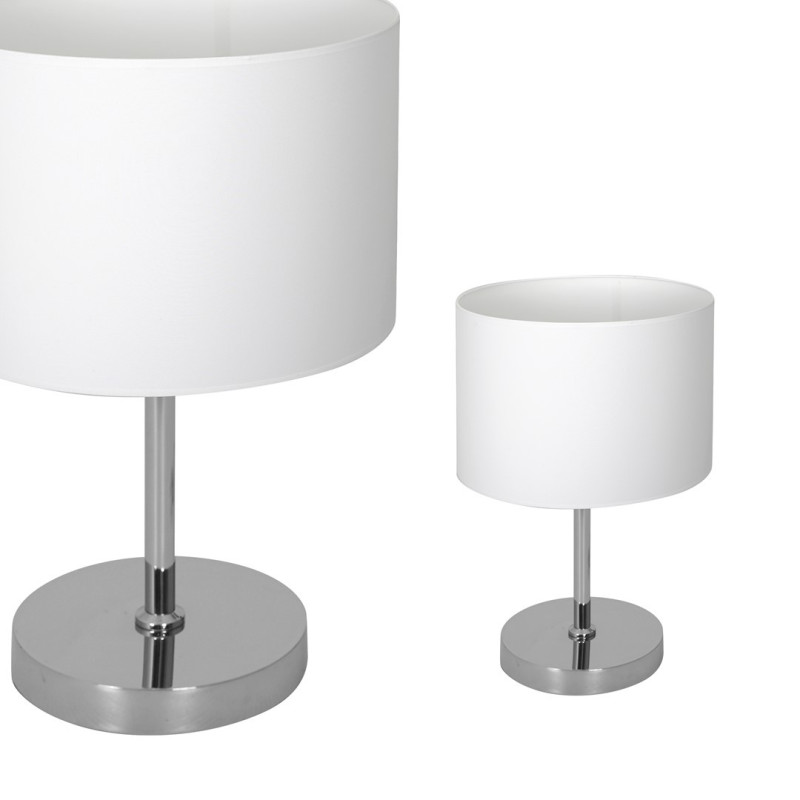 Lampe à poser CASINO abat-jour Blanc pied métal chromé E27 Minimaliste 