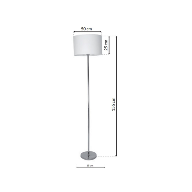 Lampadaire CASINO abat-jour Blanc pied métal chromé E27 Minimaliste 