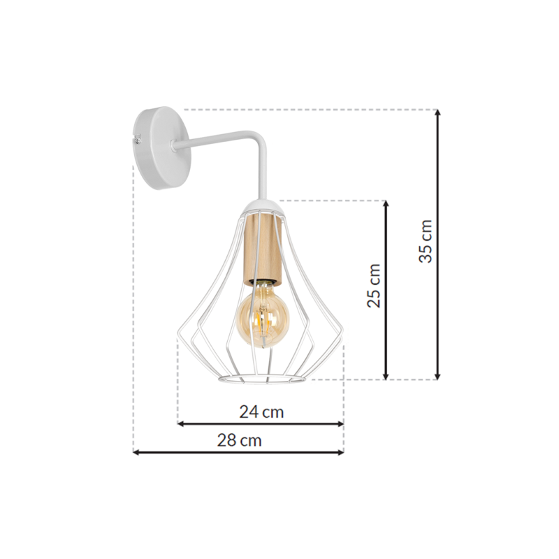 Plafonnier WILL cage forme poire métallique blanc douille bois E27 Bohème 