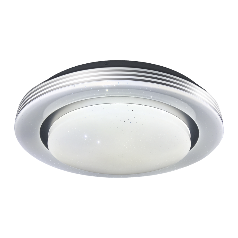 Plafonnier KELLY rond 38cm métal argenté LED 24W CCT 3000k à 6000k 3360Lm avec télécommande 