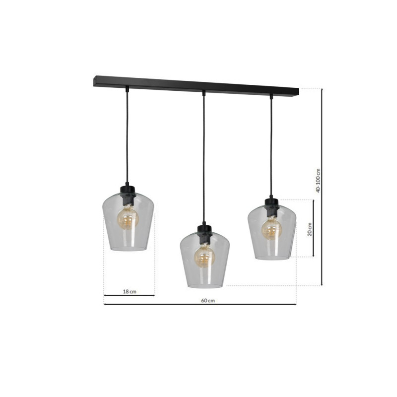 Suspension SANTIAGO 3 abat-jour verre clair E27 Design chic 