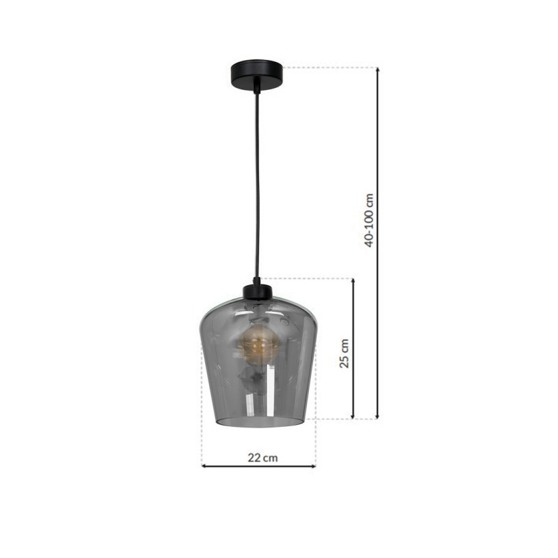 Suspension SANTIAGO abat-jour verre fumé E27 Design chic 