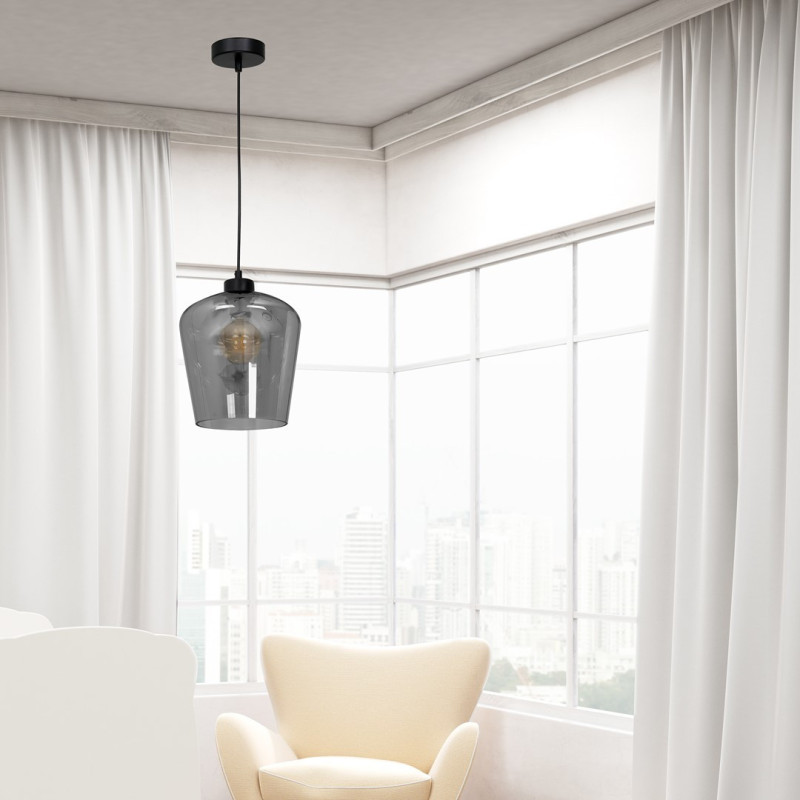 Suspension SANTIAGO abat-jour verre fumé E27 Design chic 