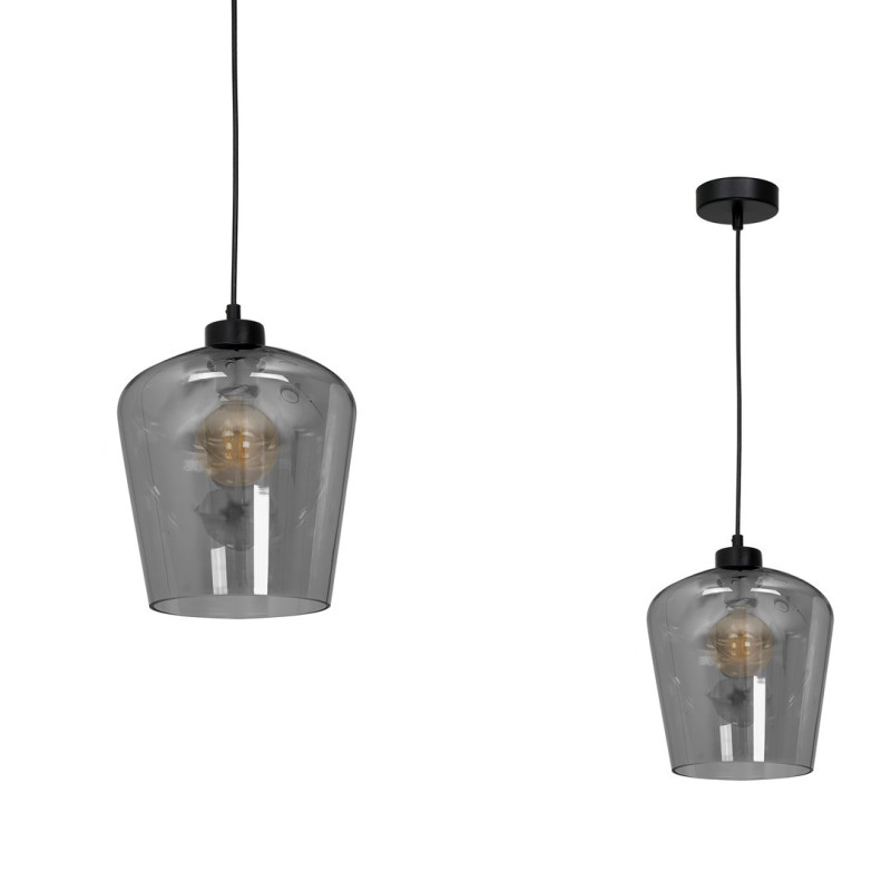 Suspension SANTIAGO abat-jour verre fumé E27 Design chic 