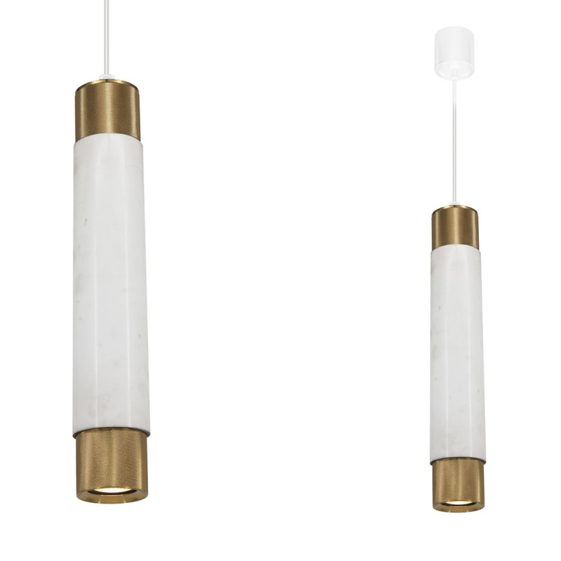 Suspension MARBLE tube métal doré et marbre blanc GU10 Design chic 