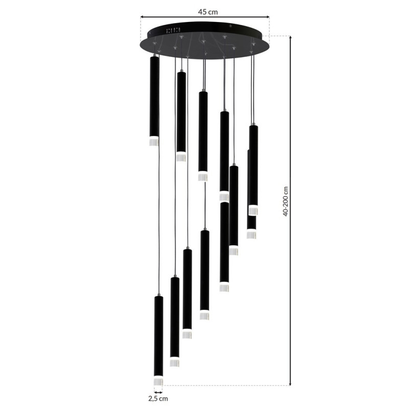 Suspension CARBON forme carillon 12 cylindres métal noir LED blanc neutre 4000k 12W 