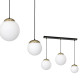 Suspension SPARTA 3 boules alignées dorées verre blanc E14 base métal noir Design chic 