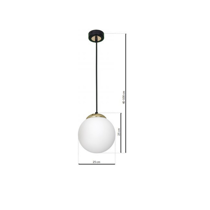 Suspension SPARTA boule dorée verre blanc E14 base métal noir Design chic 