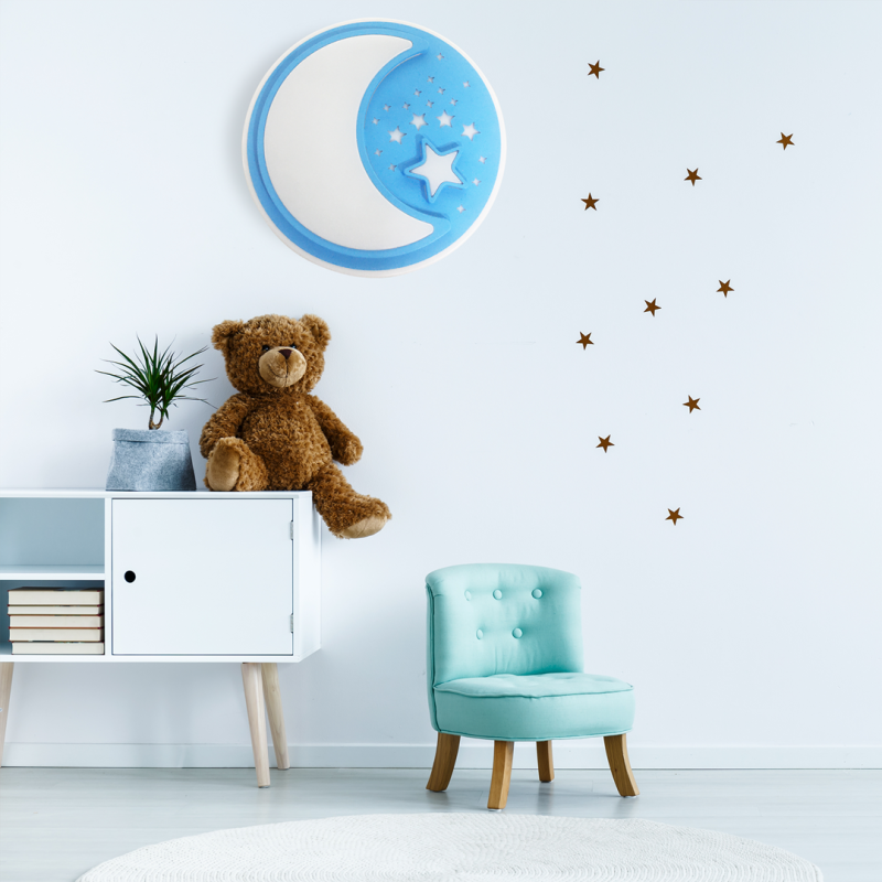 Applique murale ronde 48cm NOTE Lune et étoiles blanc et bleu LED 40W CCT 3000k à 6000k 2800Lm Enfant 