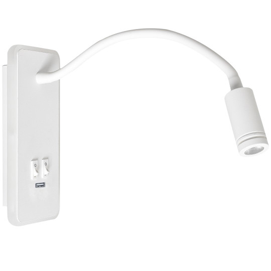 Applique murale flexible double option éclairage LED 8W ou 2W blanc neutre port USB BASE rectangle métal blanc Minimaliste 