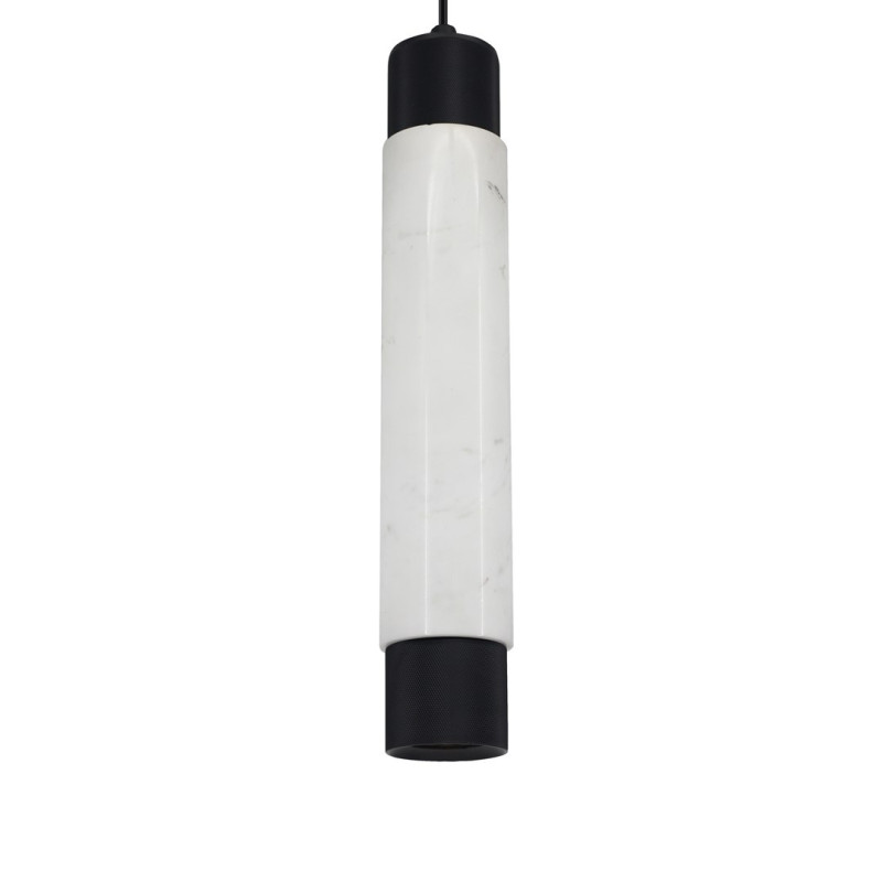 Suspension MARBLE tube métal noir et marbre blanc GU10 Design chic 