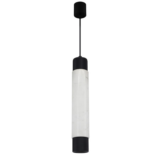 Suspension MARBLE tube métal noir et marbre blanc GU10 Design chic 