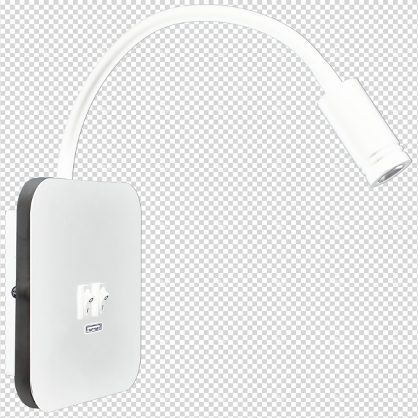 Applique murale flexible double option éclairage LED 8W ou 2W blanc neutre port USB BASE carrée métal blanc Minimaliste 
