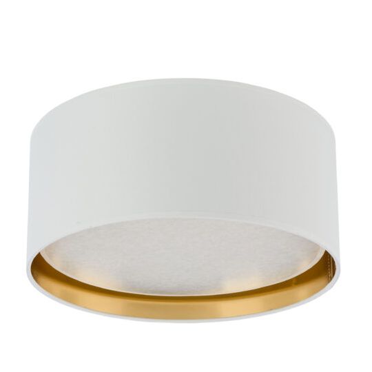 Plafonnier BILBAO WHITE/GOLD rond 45cm tissu blanc intérieur doré Design Minimaliste