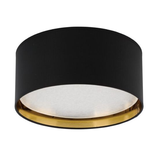 Plafonnier BILBAO BLACK/GOLD rond 45cm tissu noir intérieur doré Design Minimaliste