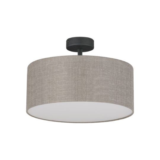 Lampe Suspendue RONDO LINEN rond 45cm tissu lin beige gris Design Minimaliste