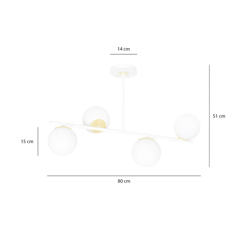 Plafonnier Design Floki Métal 4 lampes Déportées Blanches et Dorées Style Minimaliste 