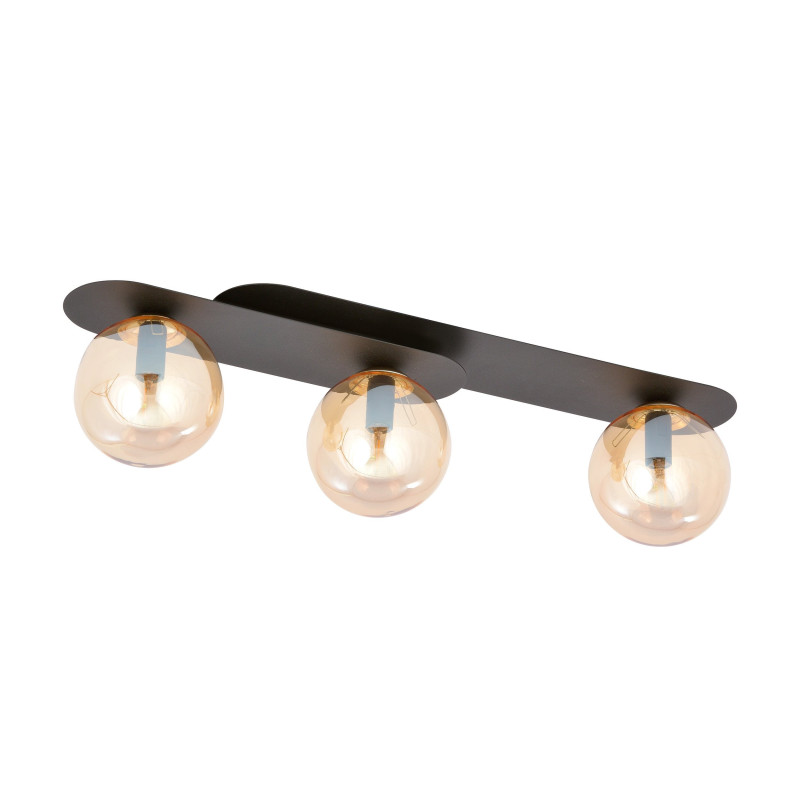 Plafonnier Design Plaza Métal 3 lampes Boules Ambrées Style Minimaliste 