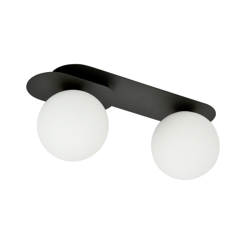 Plafonnier Design Plaza Métal 2 lampes Boules Blanches Style Minimaliste 