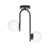 Plafonnier Design Kalf Métal Noir 2 Boules Blanches Style Minimaliste