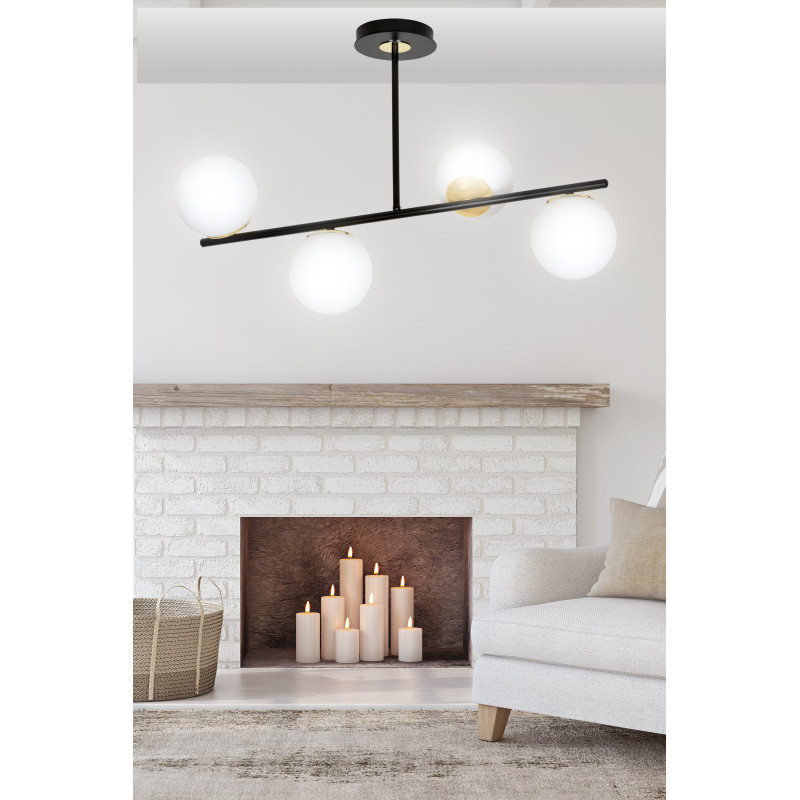 Plafonnier Design Floki Métal 6 lampes Déportées Noires et Dorées Style Minimaliste 