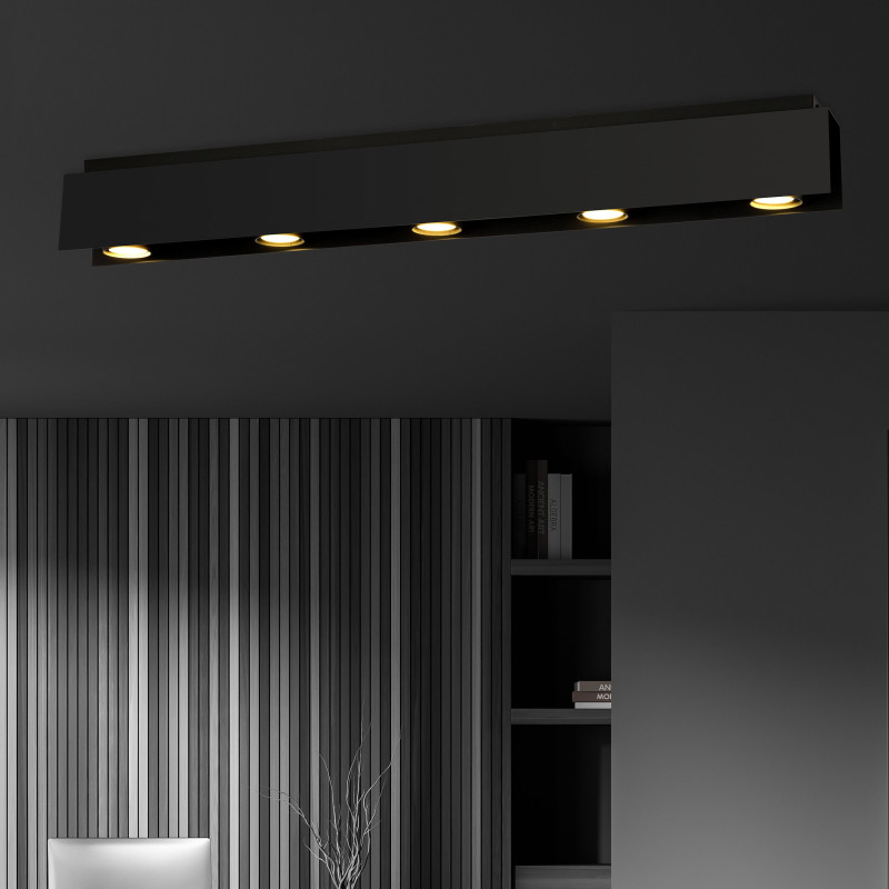 Plafonnier Design Kenno Métal 5 lampes Rectangles Noires Style Minimaliste 