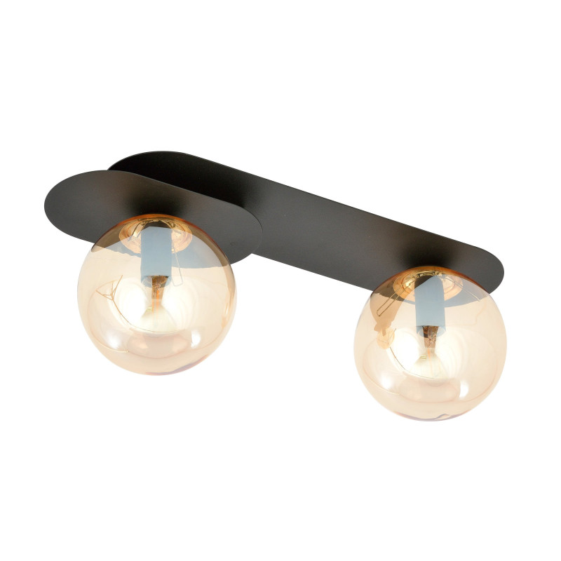 Plafonnier Design Plaza Métal 2 lampes Boules Ambrées Style Minimaliste 