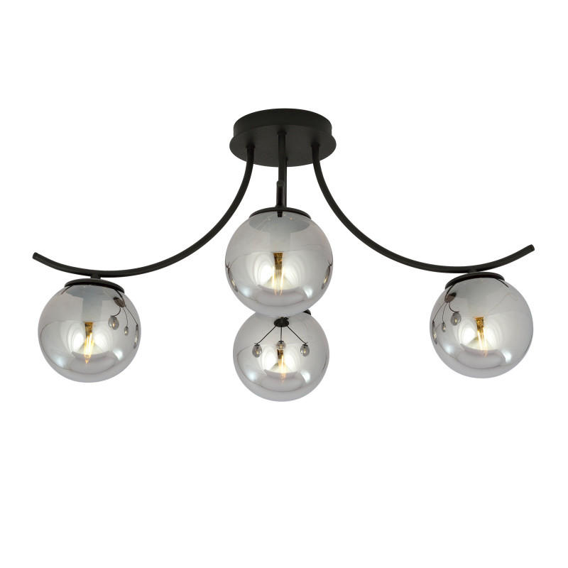 Plafonnier Design Boston Métal 4 lampes Boules Argentées Style Moderne 