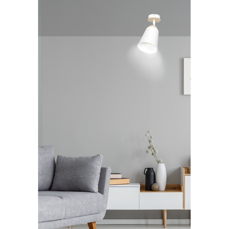 Plafonnier Design Atlas Métal et Bois une Lampe Spot Blanc et bois Style Scandinave 