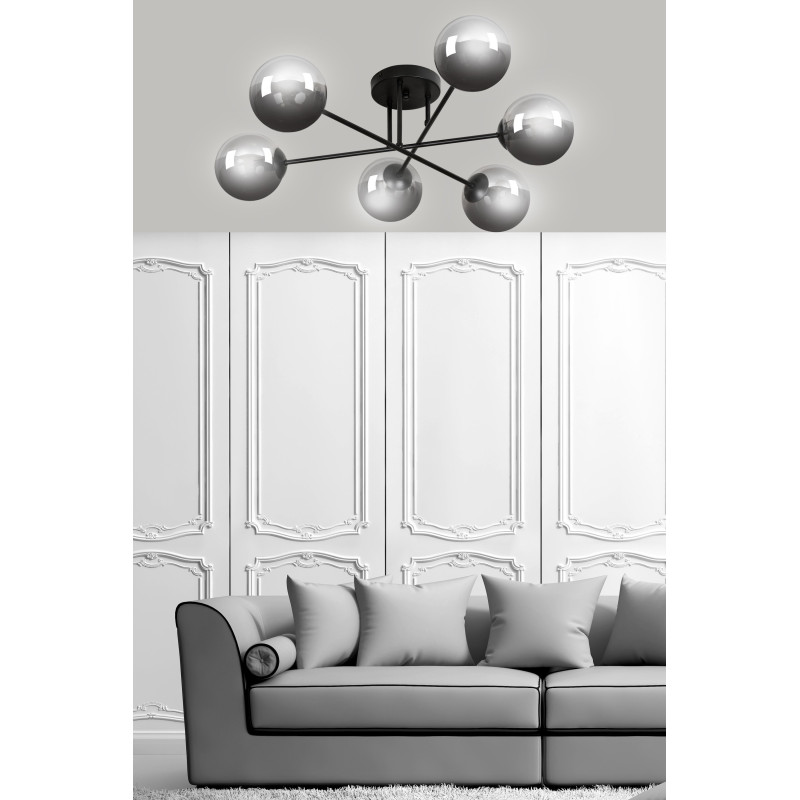 Plafonnier Design BRENDI 6B BL 6xE14 - noir / fumé 