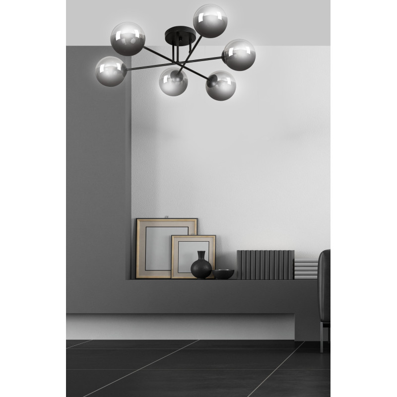 Plafonnier Design BRENDI 6B BL 6xE14 - noir / fumé 