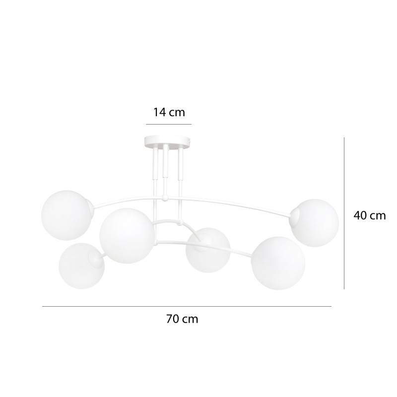 Plafonnier Design Pregos Métal 6 lampes Boules Déportées Blanches Style Minimaliste 