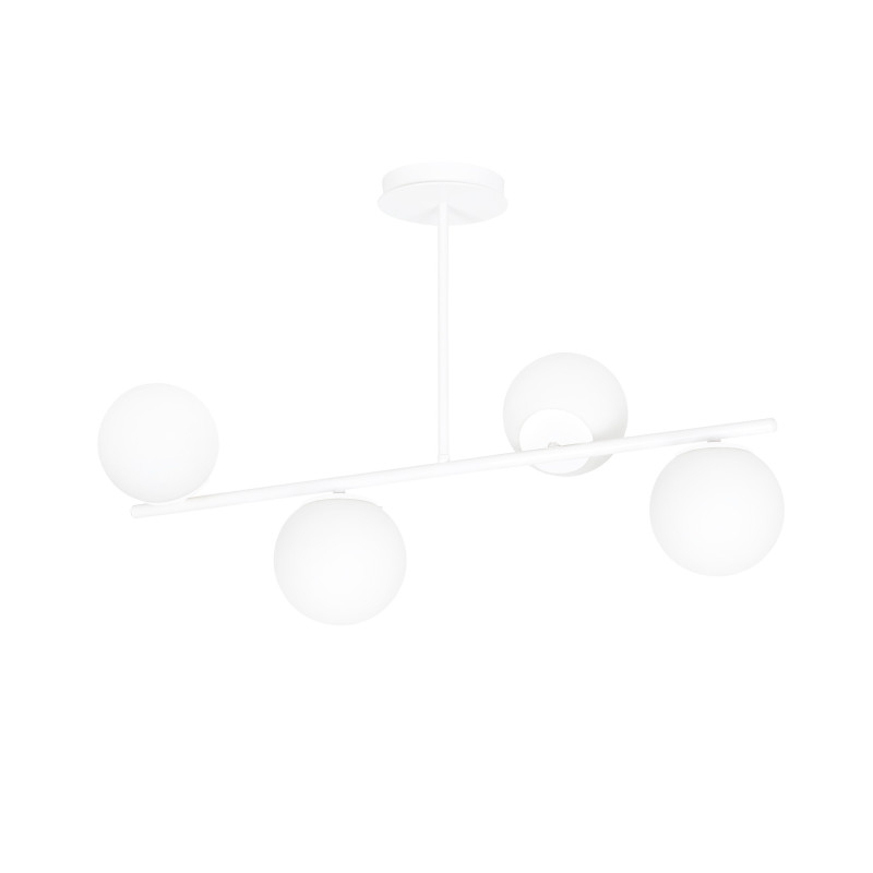 Lustres Design Bior Métal et Verre 4 lampes Boules Blanches Style Moderne 