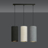 Suspension Design Bente Tissu 3 lampes Tubes Noires Grises et Crémes Style Vintage 