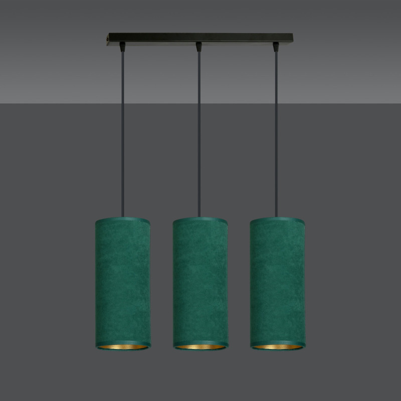 Suspension Design Bente Tissu 3 lampes Tubes Vertes Style Vintage 