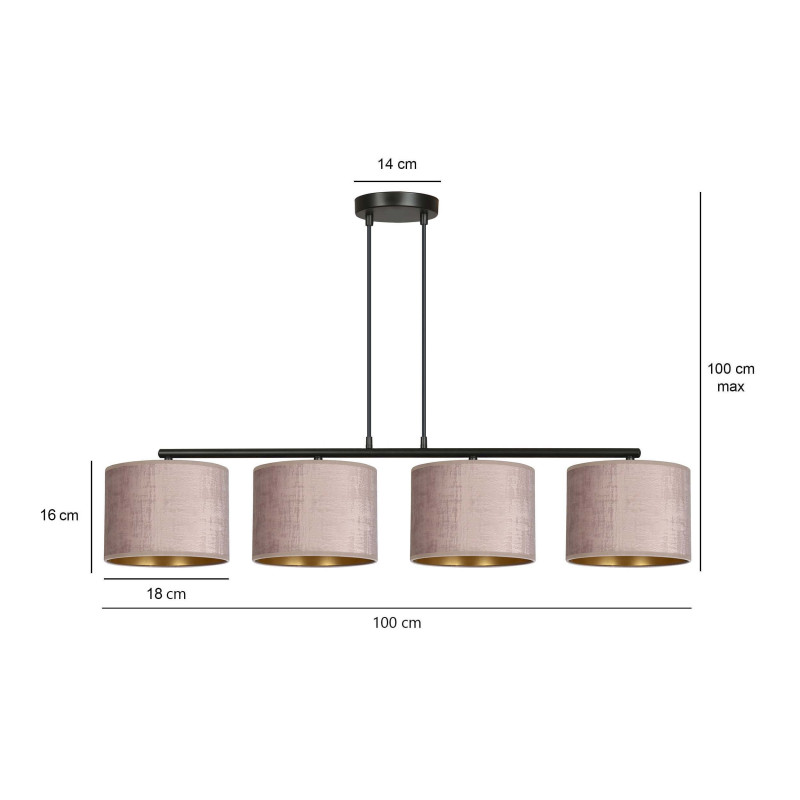 Suspension Design Hilde Métal 4 lampes Cylindres Roses Style Moderne 