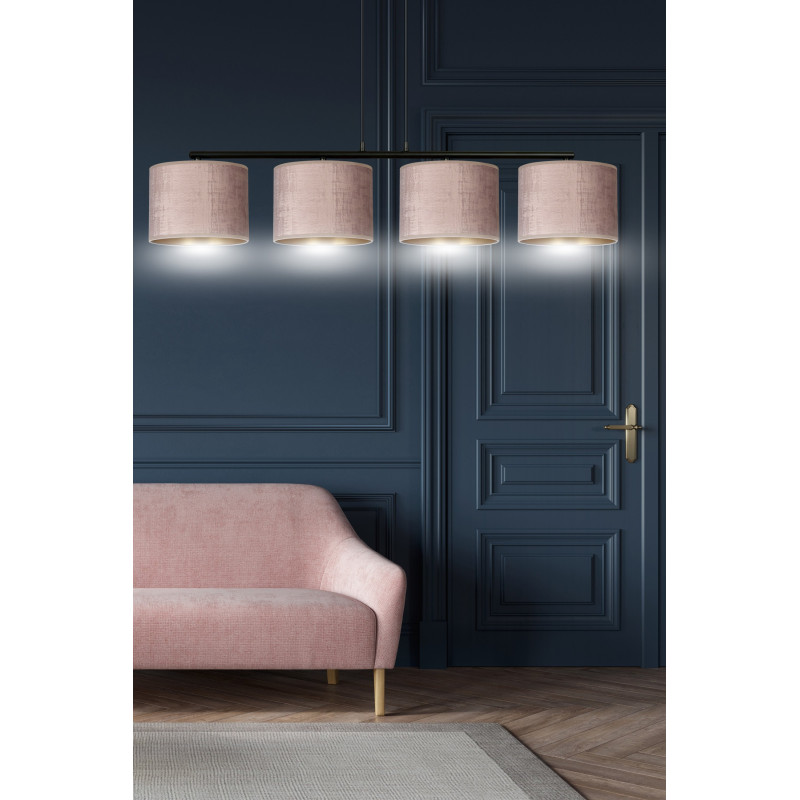 Suspension Design Hilde Métal 4 lampes Cylindres Roses Style Moderne 