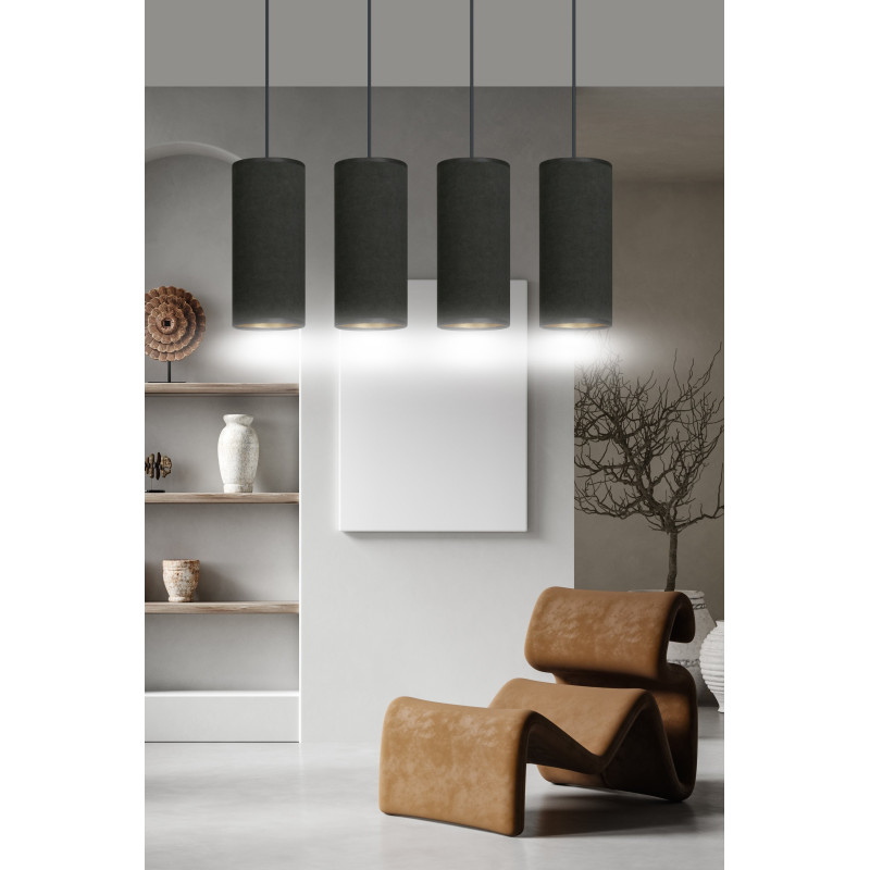 Suspension Design Bente Tissu 4 lampes Tubes Noireses Style Chic 