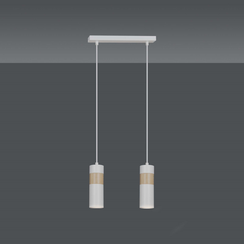 Suspension Design Akari Métal et Bois 2 lampes Tubes Blanches Style Moderne 