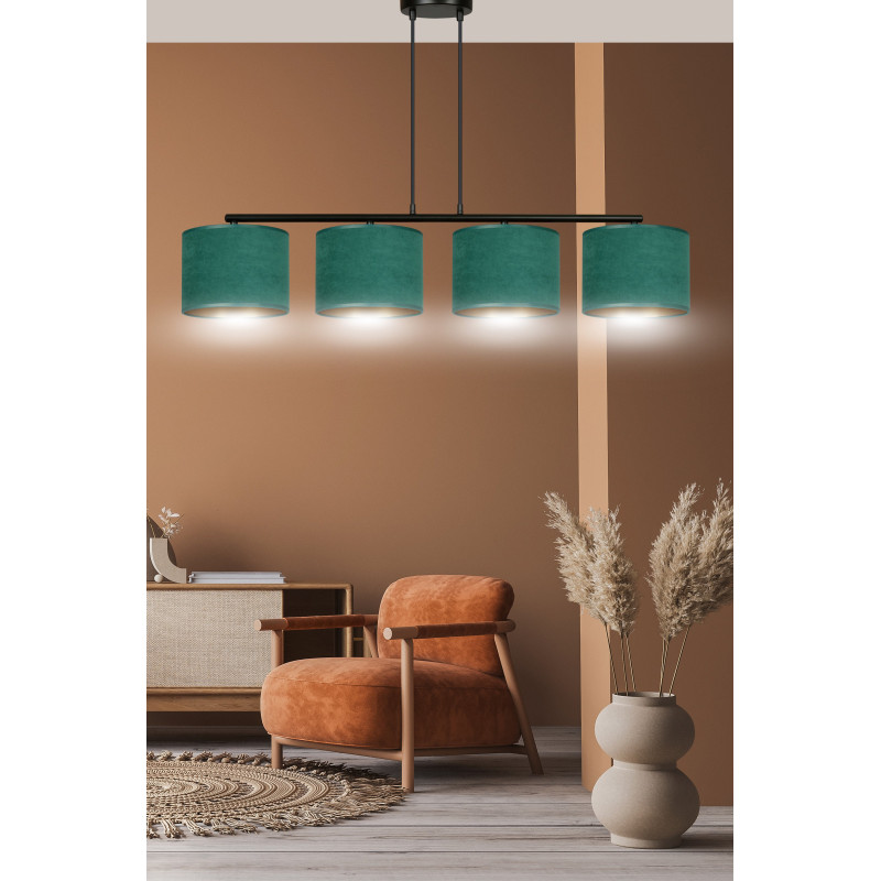 Suspension Design Hilde Métal 4 lampes Cylindres Vertes Style Moderne 