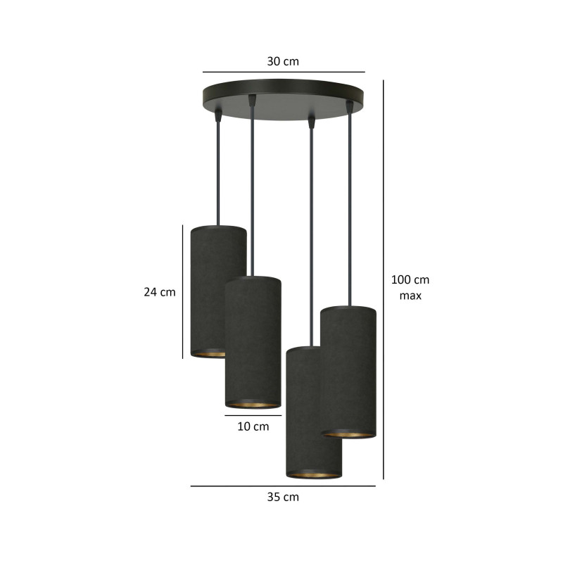 Suspension Design Bente Tissu 4 lampes Tubes Crémes Style Vintage 