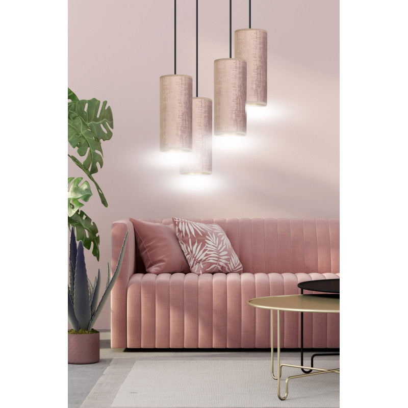 Suspension Design Bente Tissu 4 lampes Tubes Roses Style Vintage 