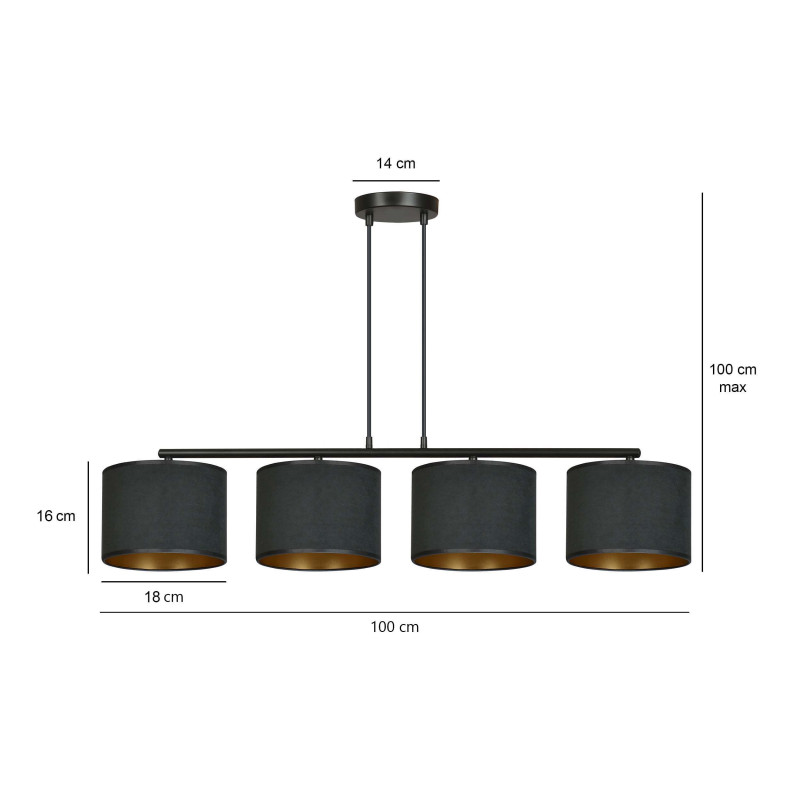 Suspension Design Hilde Métal 4 lampes Cylindres Noires Style Moderne 