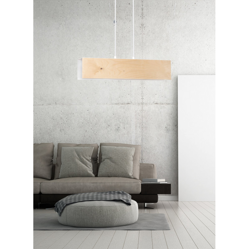 Suspension Design Carlo Métal et Contreplaqué 2 lampes Rectangles Blanches Style Scandinave 