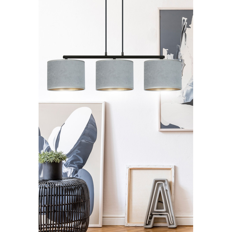 Suspension Design Hilde Métal 3 lampes Cylindres Grises Style Moderne 