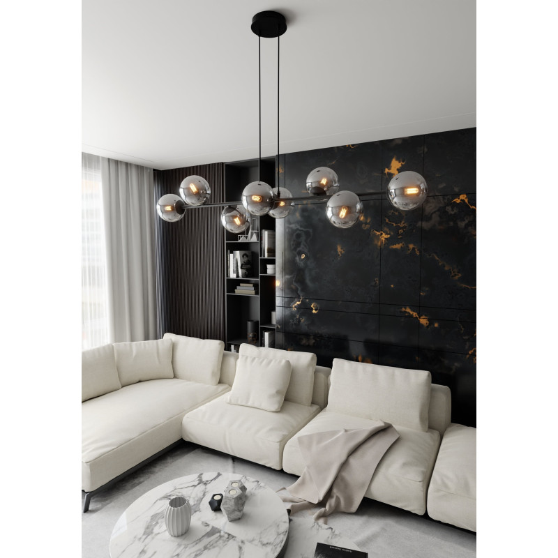 Suspension Design  Rossi Métal 8 lampes Boules Argentées Style Chic 