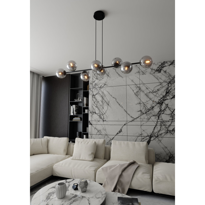 Suspension Design  Rossi Métal 8 lampes Boules Argentées Style Chic 