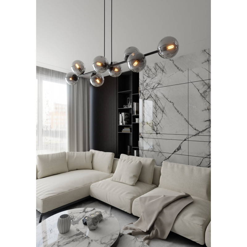 Suspension Design  Rossi Métal 8 lampes Boules Argentées Style Chic 