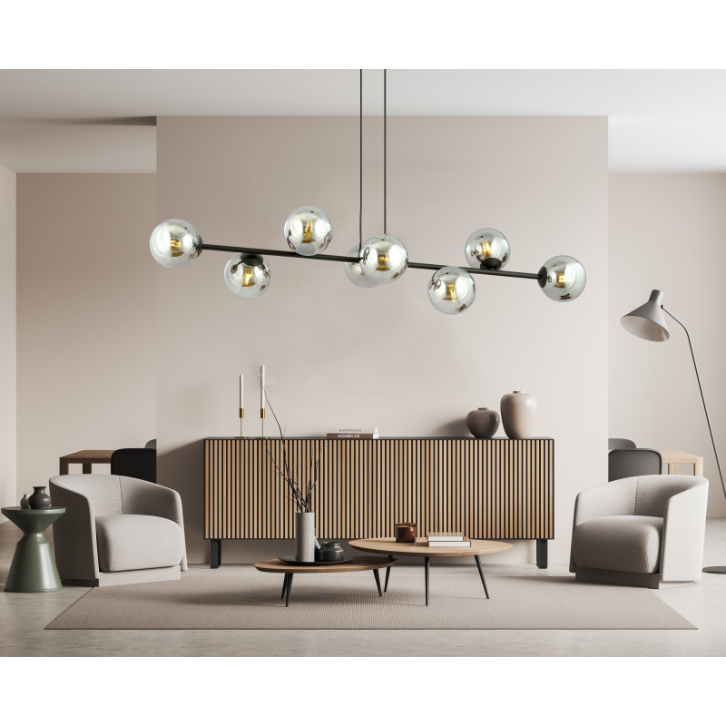 Suspension Design  Rossi Métal 8 lampes Boules Argentées Style Chic 