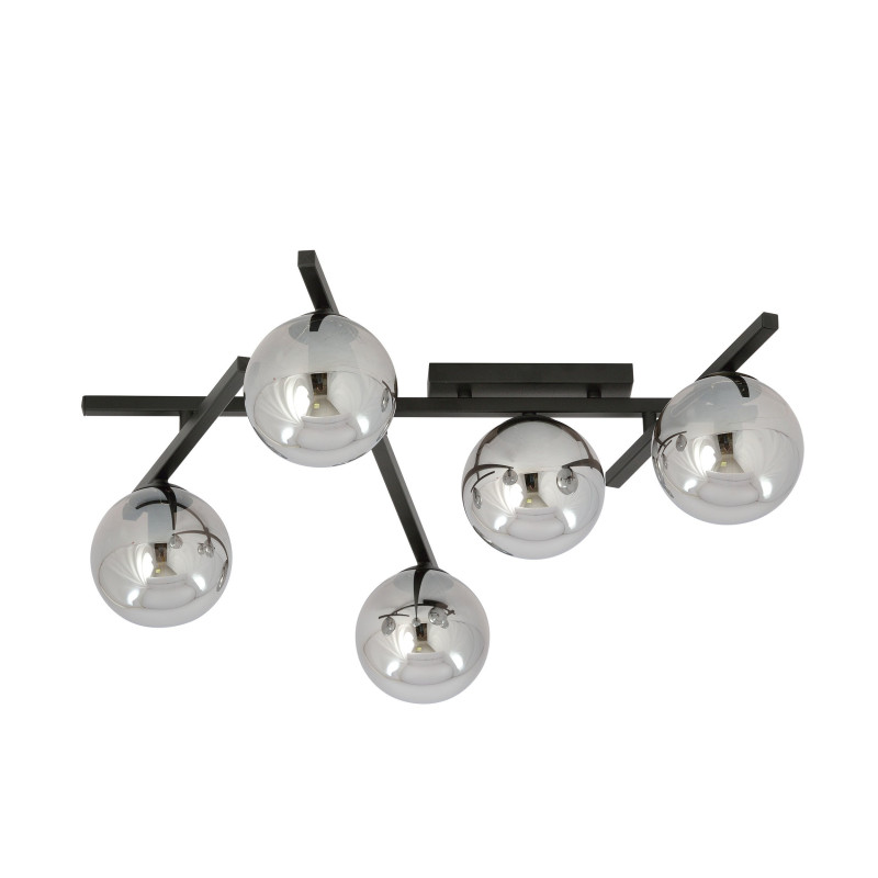 Plafonnier Design Smart Métal 5 lampes Boules Argentées Style Minimaliste 